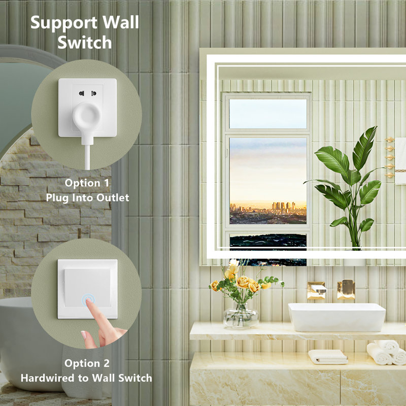 Jayce LED Vanity Mirror with Memory Function, 3 Color Temperatures & Dimmable Light, Anti-fog Tempered Glass ETL Listed Mirror