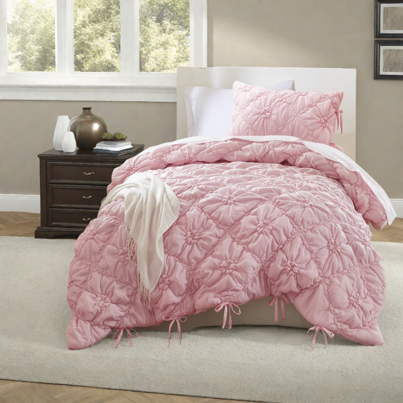 Ensembles de literie à motif floral rose doux, édredon simple en microfibre avec motif confortable toutes saisons
