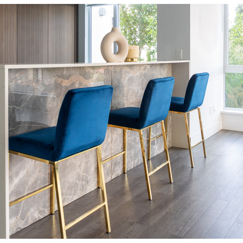 Ensemble de 2 tabourets de bar , Velours bleu