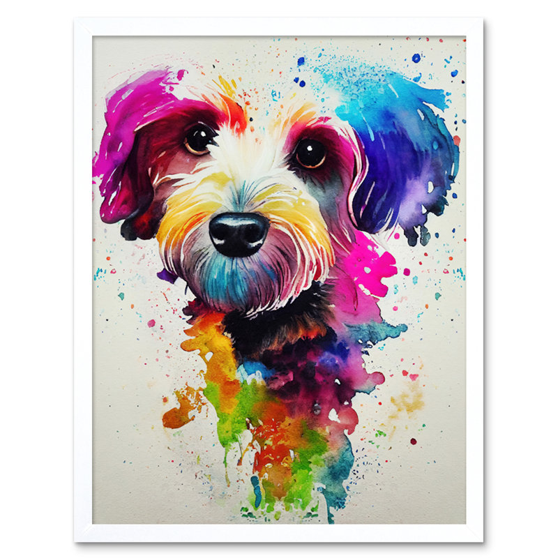 Ink Splatter Cockapoo Dog Watercolour - Print, White Framed Paper, 25.9cm H x 20.6cm W x 1.5cm D