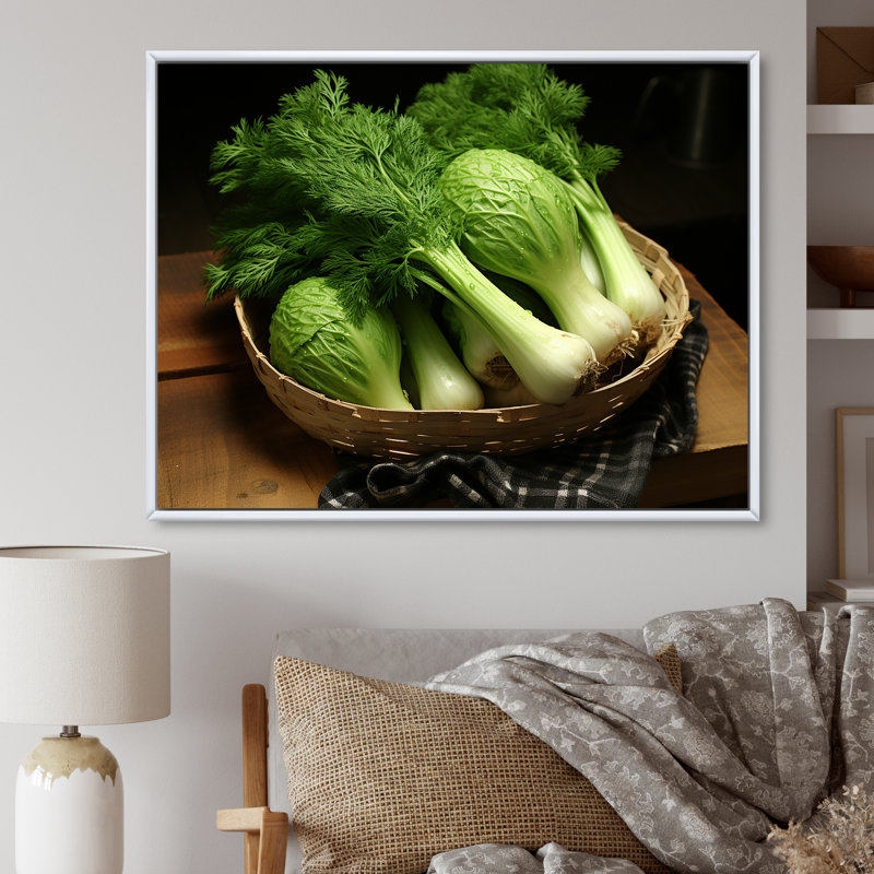 «Kitchen Fennel Herbs Fantasy 5 - Floral Herbs», art mural, Cadre flottant blanc, H 34 po x l 44 po x P 1,5 po