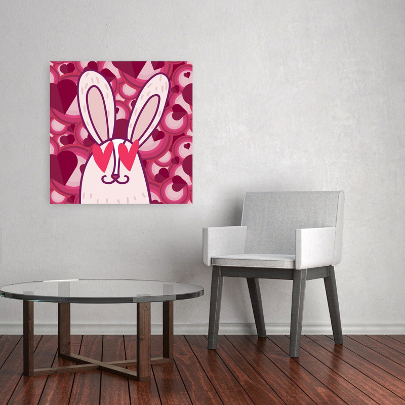Affiche murale contemporaine Lapin aux yeux en cœur, Forêt de lapins, H 32 po x l 32 po