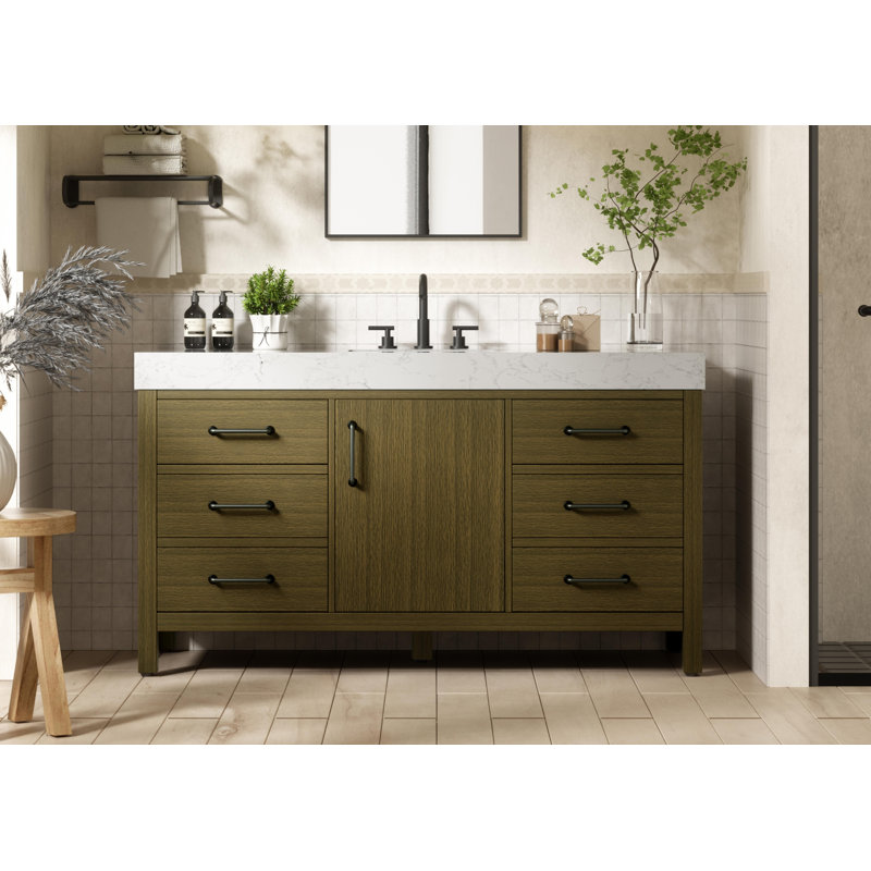 Meuble-lavabo simple 60 po_Traditional_VF60660, Châtaignier brun