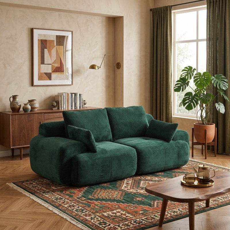Causeuse à compression moderne en velours côtelé, Vert