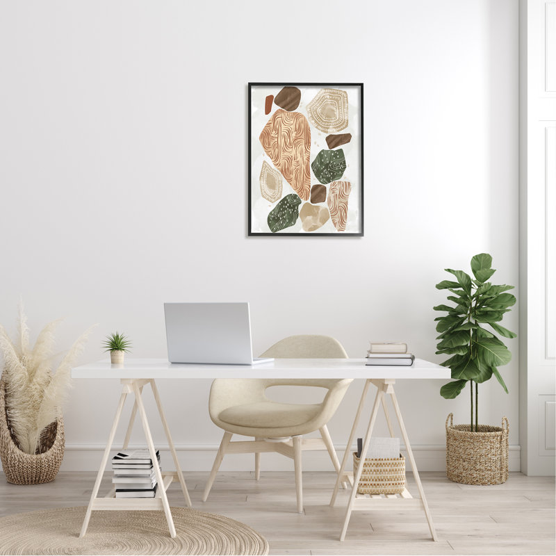 Formes géométriques terreuses abstraites surdimensionnées par Ziwei Li, L 24 po x H 30 po, Giclée encadrée noir minuit