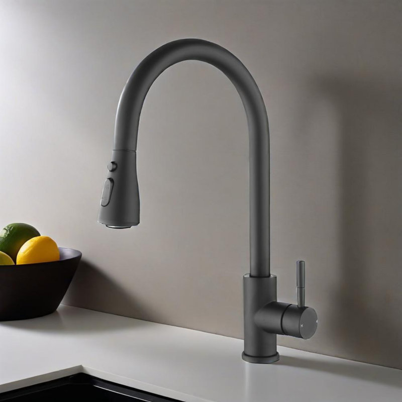 Robinets d'évier de cuisine à un niveau en acier inoxydable avec douchette extractible