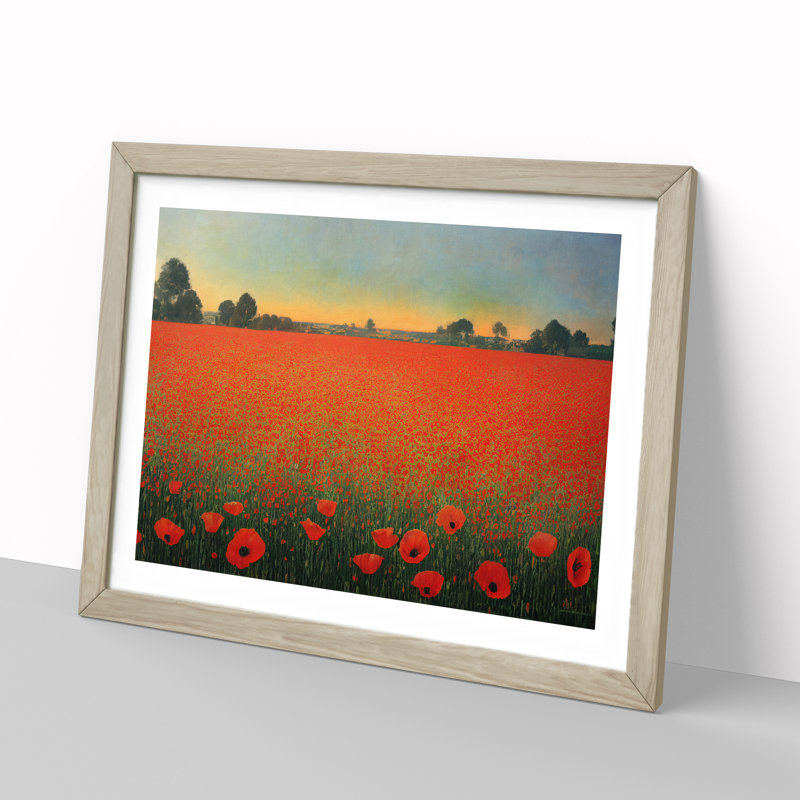 Intense Poppy Field Flowers - Framed Print, 46cm H x 64cm W x 2cm D, Oak