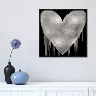 Big Hearted Silver On Black by Lindsay Rodgers - Print on Canvas