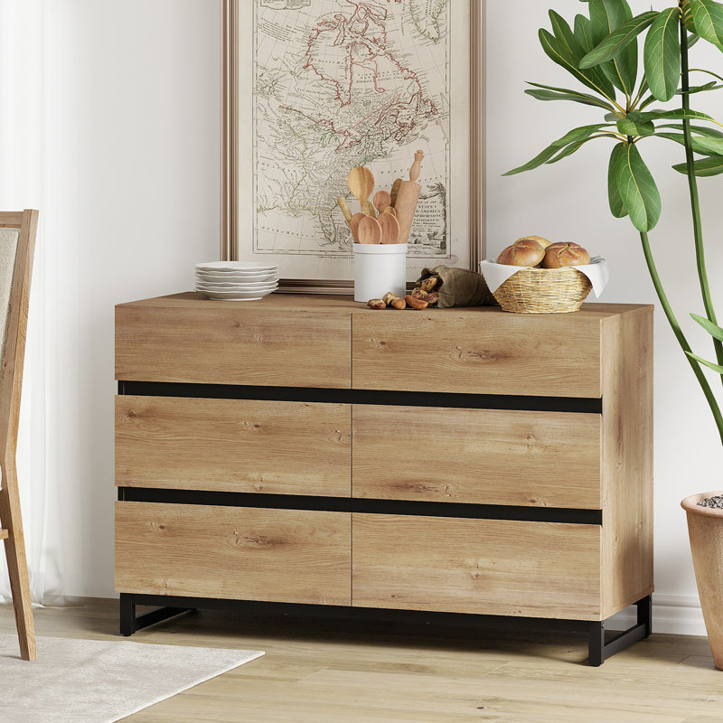 Modern Buffet Sideboards, Sideboard Buffet Cabinet With 6 Drawers And Metal Base, Coffee Bar Storage Cabinet For Kitchen, Buffet Cabinet
