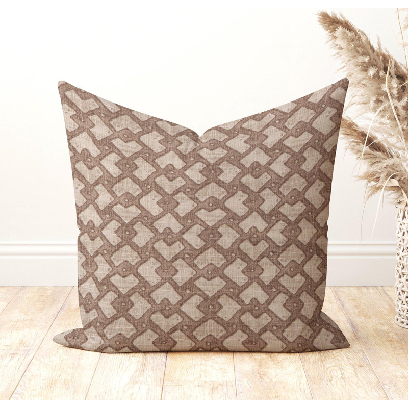 Housse de coussin d'extérieur à motif géométrique brun caramel, Carré 15 po