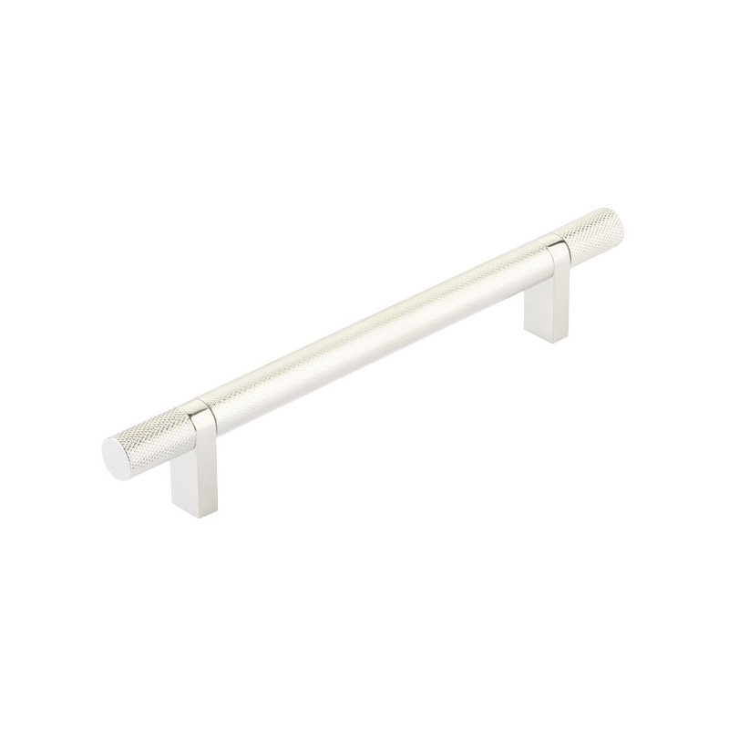 Emtek Select Cabinet Pull 6" C-C,  Rectangular Bar Stem, Knurled Bar, Polished Nickel, 8"