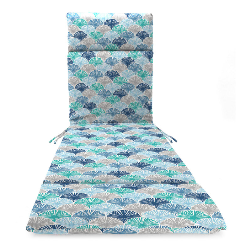 72" x 21" Keekee Bamboo Grey Floral Outdoor Chaise Lounge Cushion with Ties and Loop, Tempest Blue Geometric