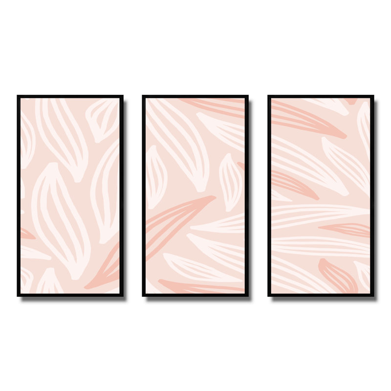 «Pink Pastel Leaves», ensemble d'art mural sur toile encadré moderne Mid-Century, H 20 po x l 36 po x P 1 po, Noir