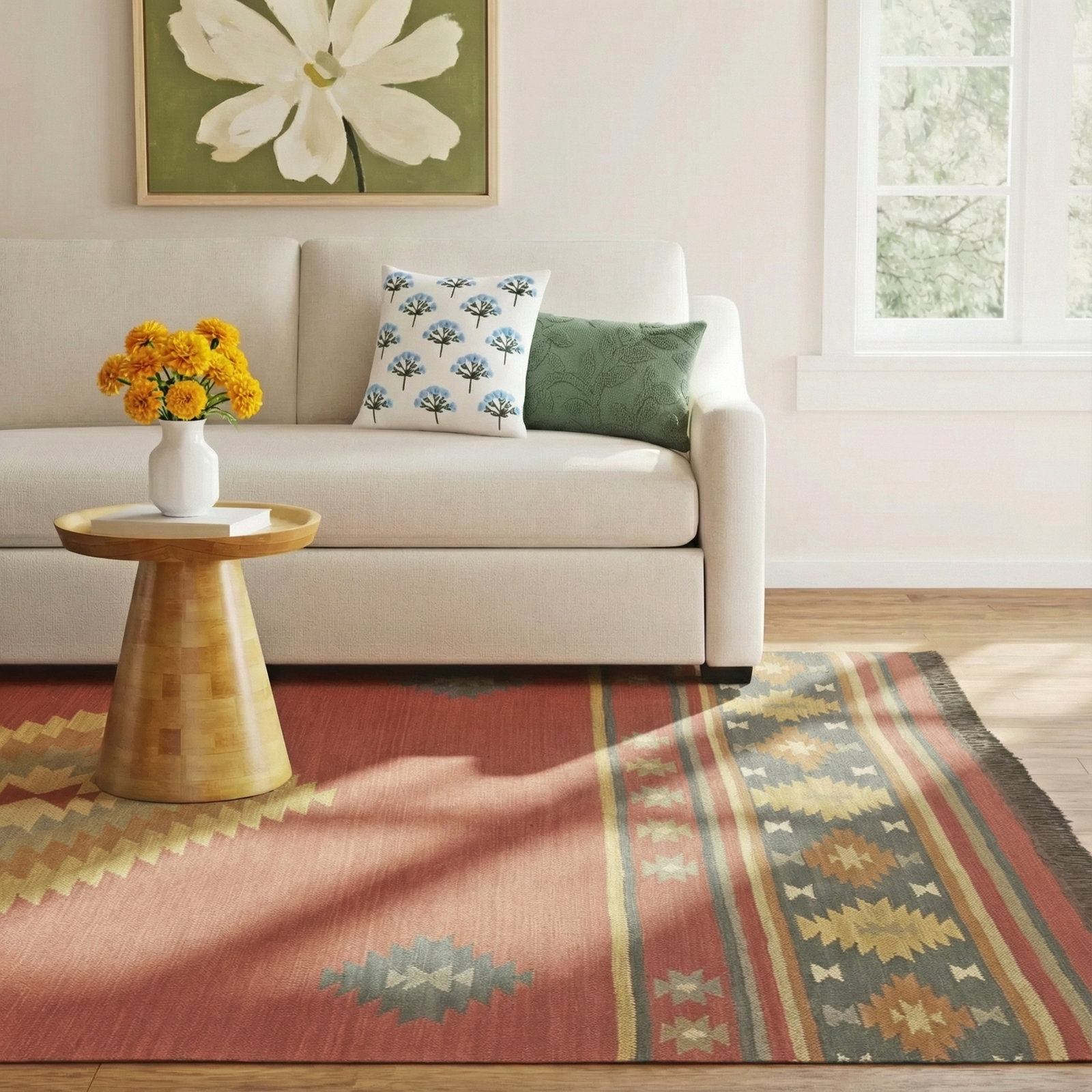 Mystica Dark Red Navy Hand-Woven Wool Rug, Rectangle 8' x 11'