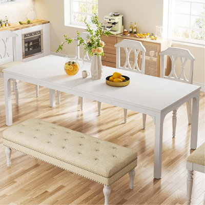 Grande table de salle à manger rectangulaire blanche de 78 po pour meubles de salle à manger moderne de 6 à 8 personnes (table seulement)