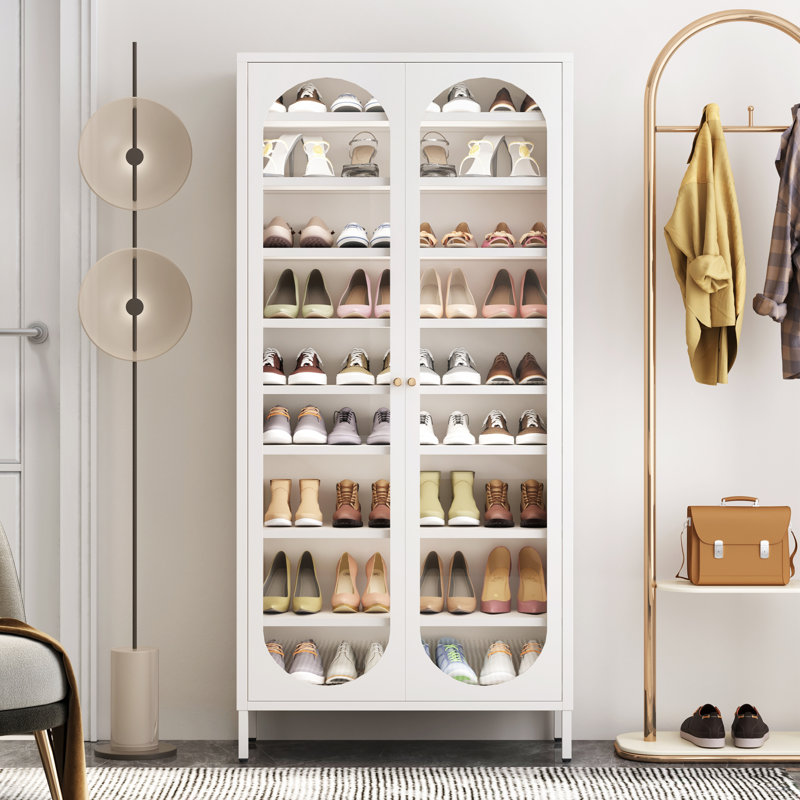 Armoire de rangement à chaussures en métal H 67 po avec 8 tablettes réglables, Blanc