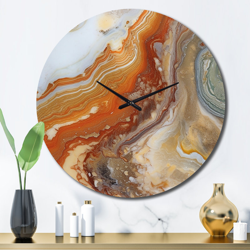 Horloge murale orange, orange et beige, Grand