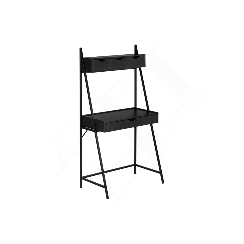 Bureau d'ordinateur, bureau personnel, ordinateur portable, incliné, tiroirs de rangement, L 32 po, bureau, stratifié noir, métal noir, contemporain
