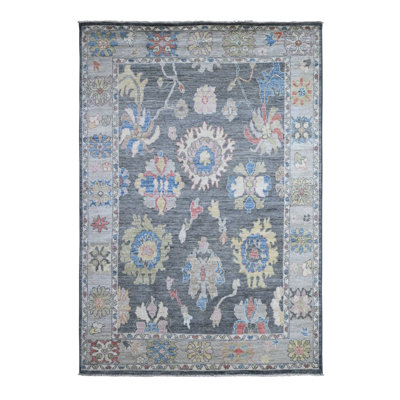 Tapis oriental gris angara en laine Oushak 5 pi 11 po x 8 pi 8 po Nevada