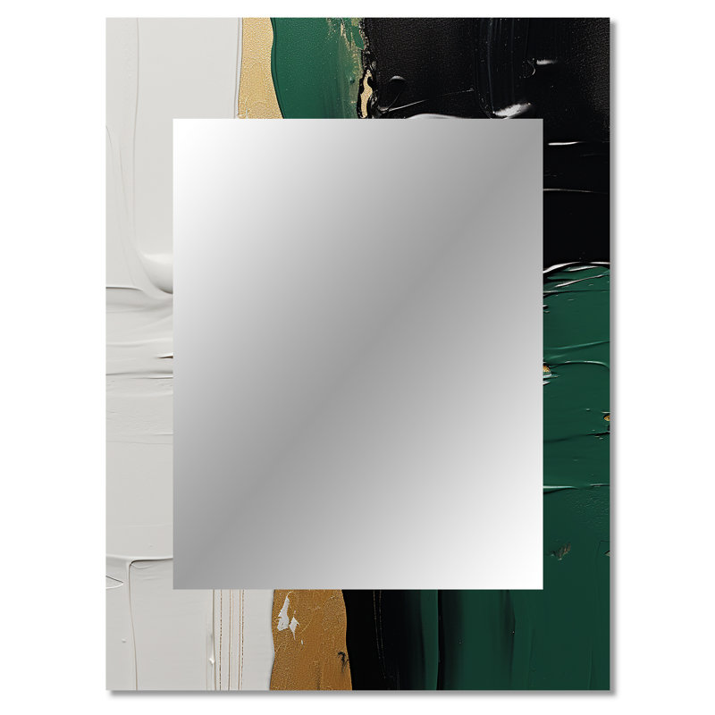 Golden green and black ink merge III - Abstract Painting Mirror, Modern Decorative Wall Mirror, Printed Metal Art, 40" x 30"