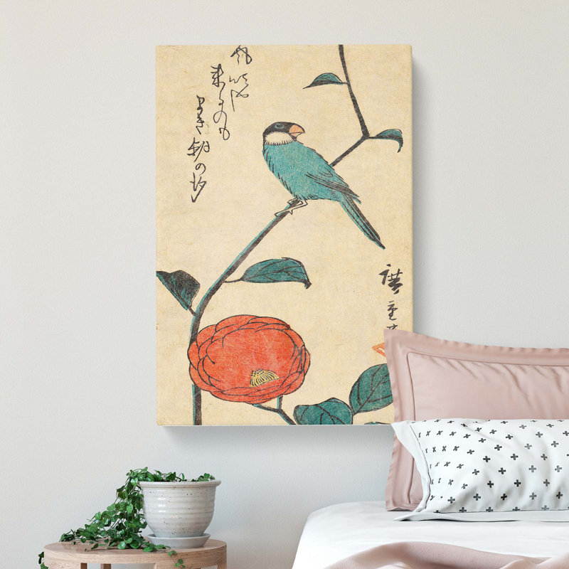 Camellia Flowers & A Bird by Utagawa Hiroshige - Wrapped Canvas, 60cm H x 40cm W x 3cm D