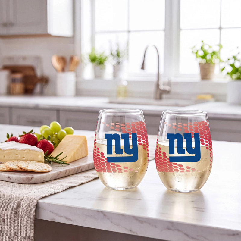 Ensemble de 2 verres à vin sans pied sous licence officielle NFL, 50 cl., Giants de New York