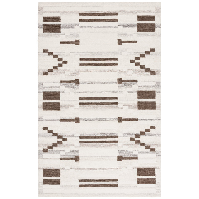 Tapis brun / ivoire en coton touffeté à la main Cherly, Rectangle 8 pi x 10 pi