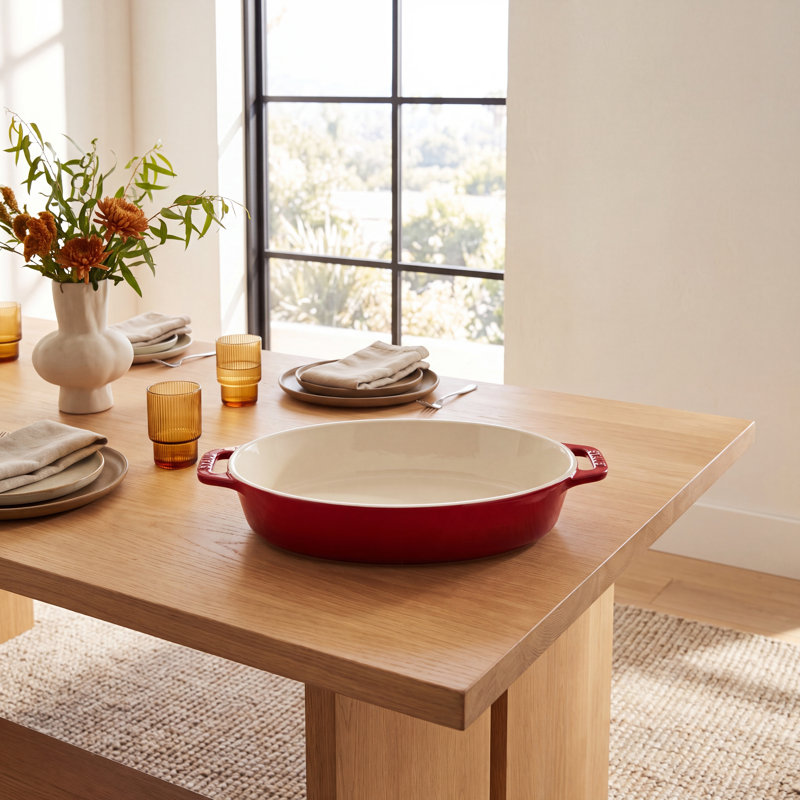 Staub Ceramic Oval Baking Dish, Cherry, 2.4"H x 14.5"L x 10.8"W
