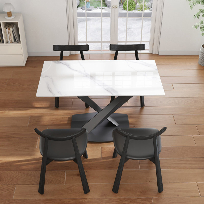 Ensemble de table de salle à manger 5 pièces, Noir, Blanc neige