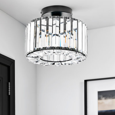 1 - Light Dimmable Crystal Drum Semi Flush Mount in Black