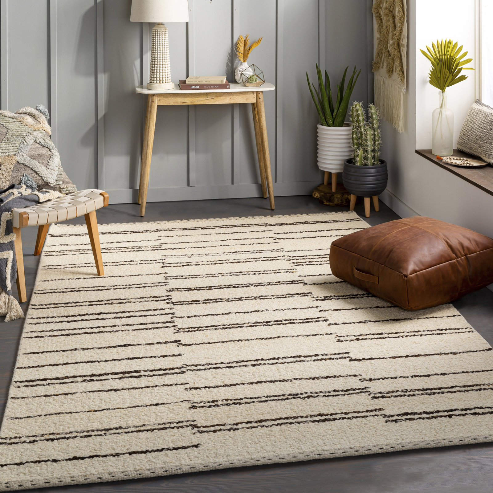 Alexuss Hand-Woven Striped Rug, Rectangle 8' x 10'