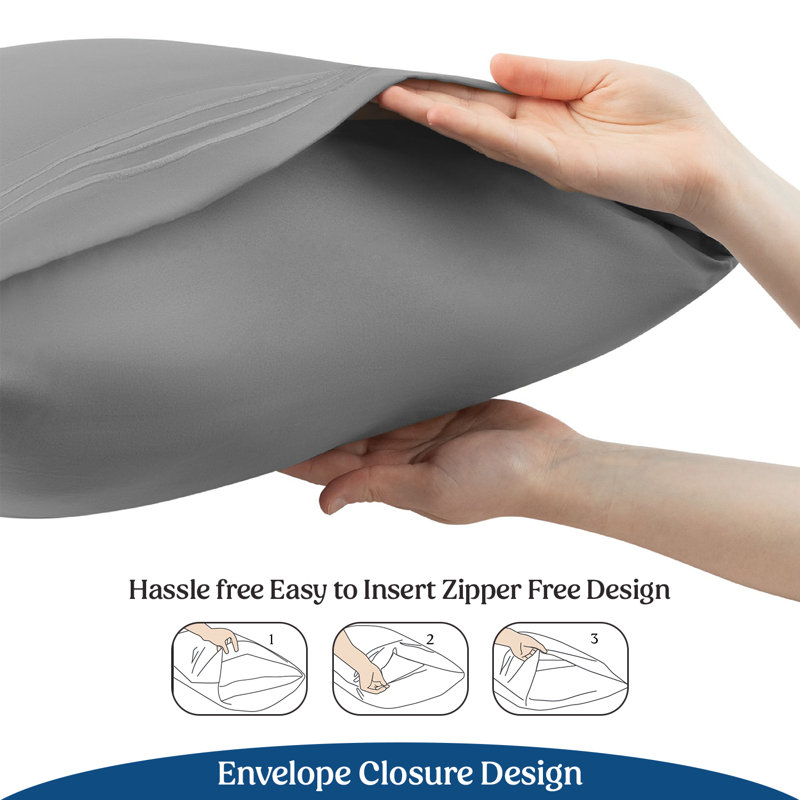 Brushed Microfiber Pillowcases Envelop Closure, Gray, King