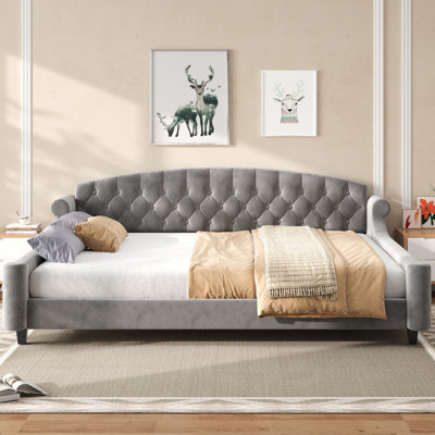 Queen Size Modern Tufted Button Daybed, Luxury Upholstered Bed, Gray