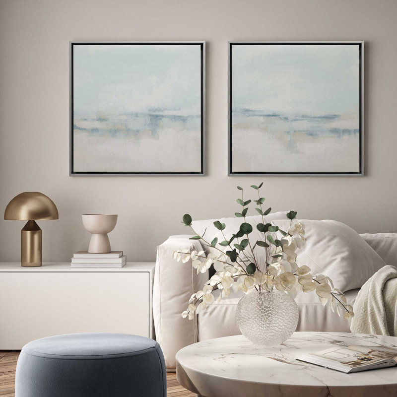 Cloudy Shoreline Hues Set of 2 Canvas Prints in a Maple Frame, 12" x 12", Cadre flottant en chrome poli
