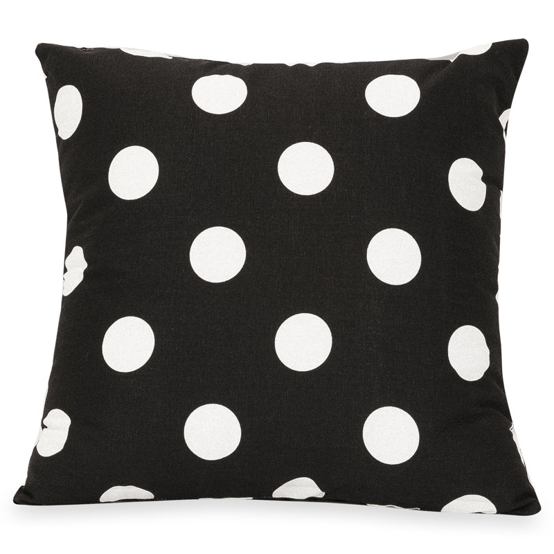 Black and White Cotton Polka Dot Square Throw Pillow