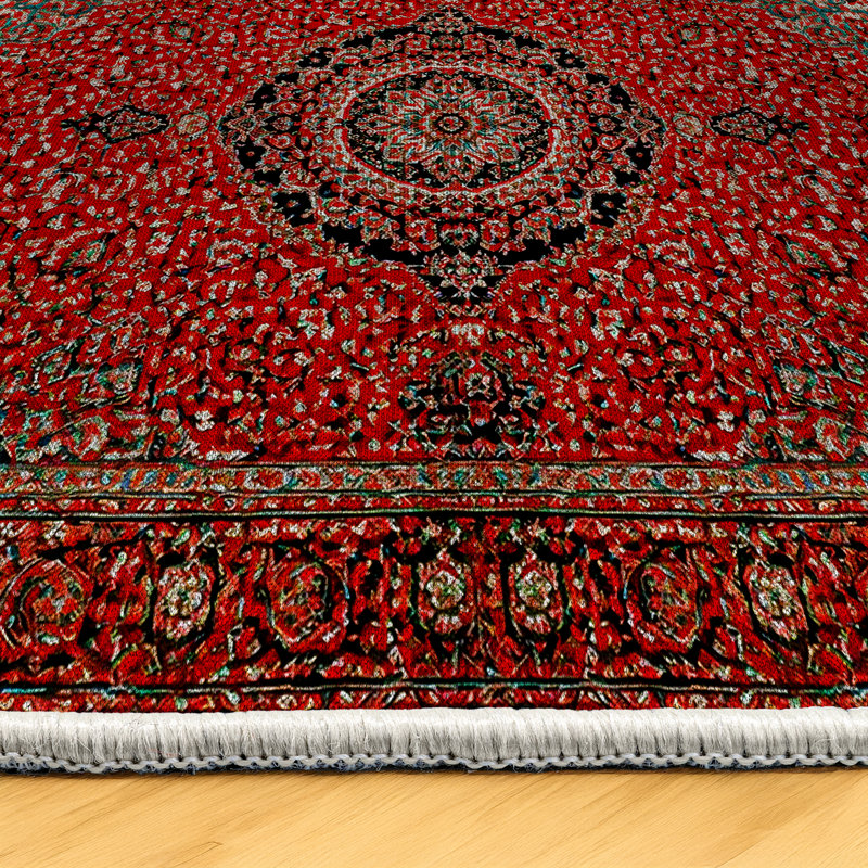 Zaria Collection Digital Print Cotton-Polyester Burgundy Oriental Rug, Rectangle 5'3" x 7'3"