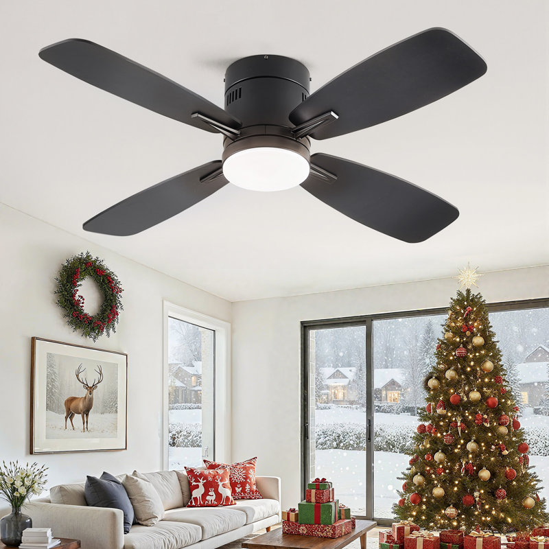 Ventilateur de plafond encastré noir moderne de 52 po avec éclairage et télécommande / application Cissline pour chambre à coucher et salon