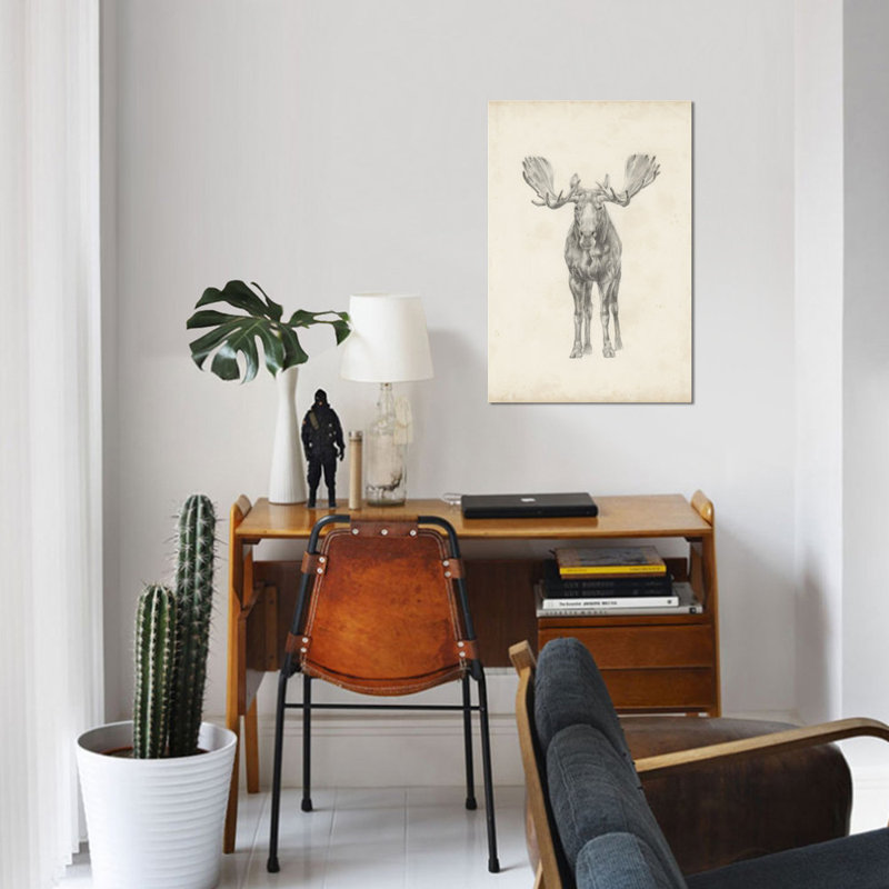 «Moose Study», reproduction sur toile, H 12 po x l 8 po x P 0,75 po, Pas de tapis, Toile tendue