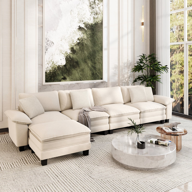 Canapé modulaire de 158 po, canapé en L surdimensionné avec repose-pieds et siège profond à 5 places avec coussin décoratif