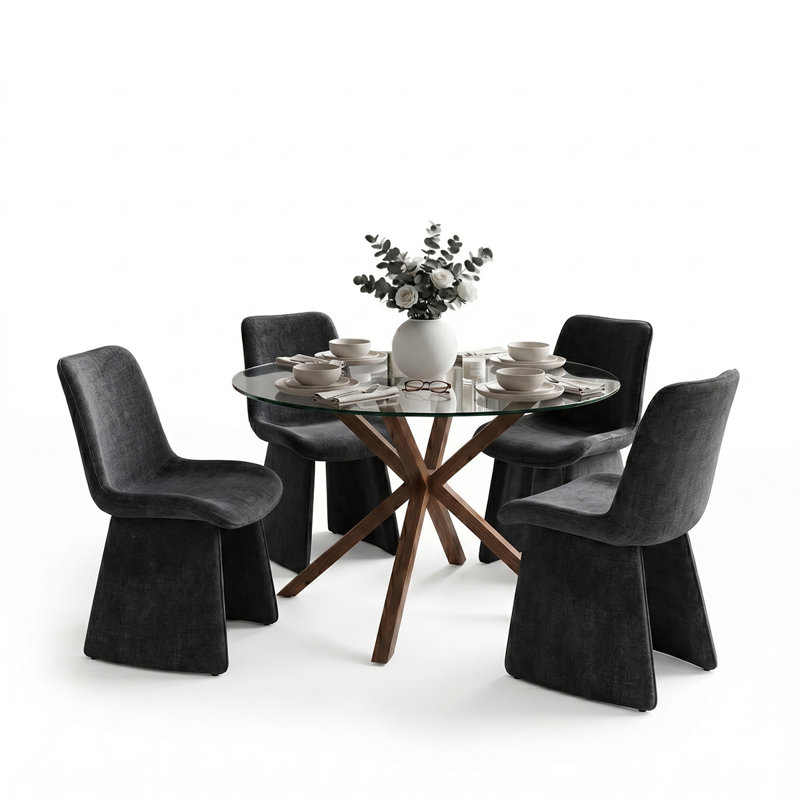 Ensemble de salle à manger 5 pièces pour 4 personnes avec chaises rembourrées, Black