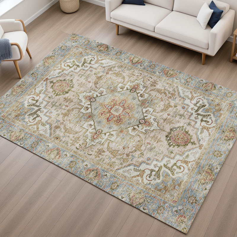 Premium Machine Washable Mayfield AMF2163 global Rug, Beige, Rectangle 2'6" x 3'10"