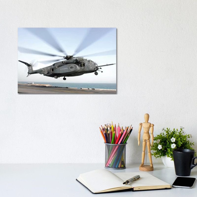 A CH-53 Sea Stallion Helicopter Leaves the Flight Deck of USS Kearsarge 1 Piece Wrapped Canvas Wall Art