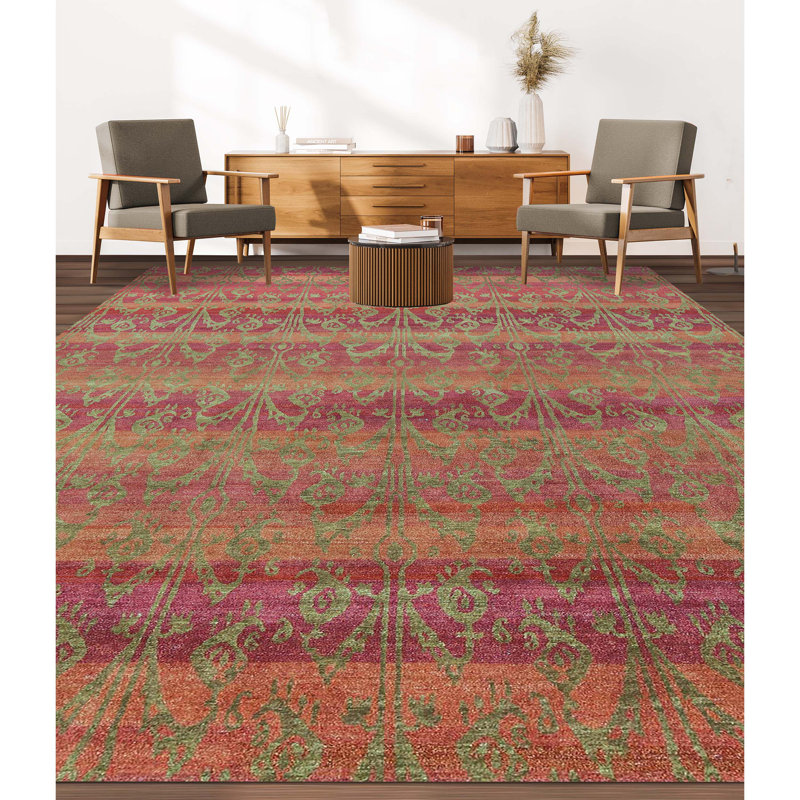 Abstract Area Rug in Red/Caramel/Green, Rectangle 7'10" x 9'9"