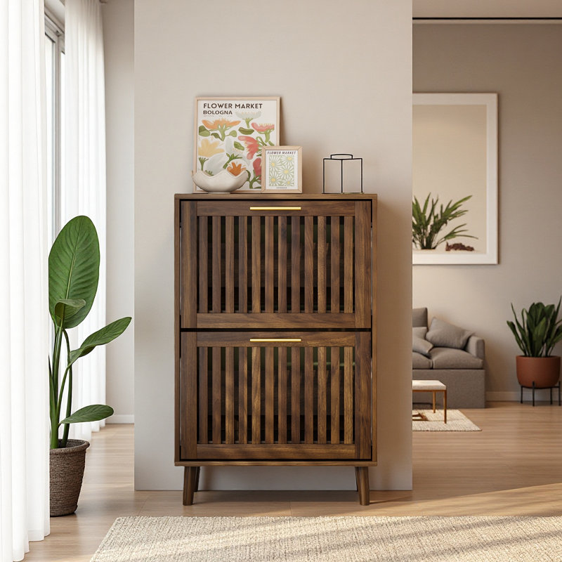 23.6-Inch Shoe Cabinet, Medieval Modern Independent Shoe Cabinet, Fence Shoe Cabinet With 2 Flip Drawers