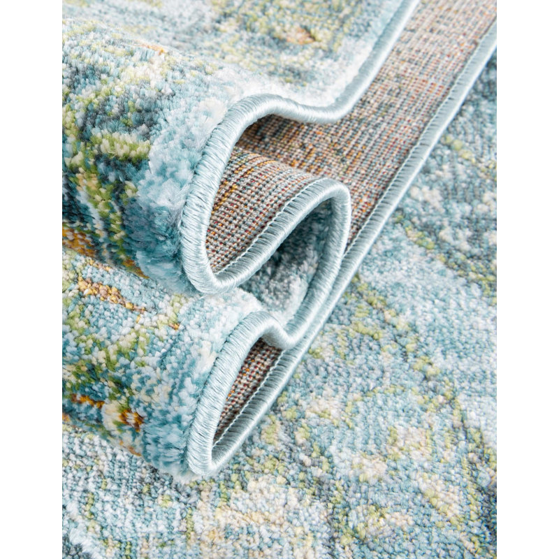 Folmar Oriental Green/Light Blue Area Rug, Rectangle 8' x 11', Green/Light Blue