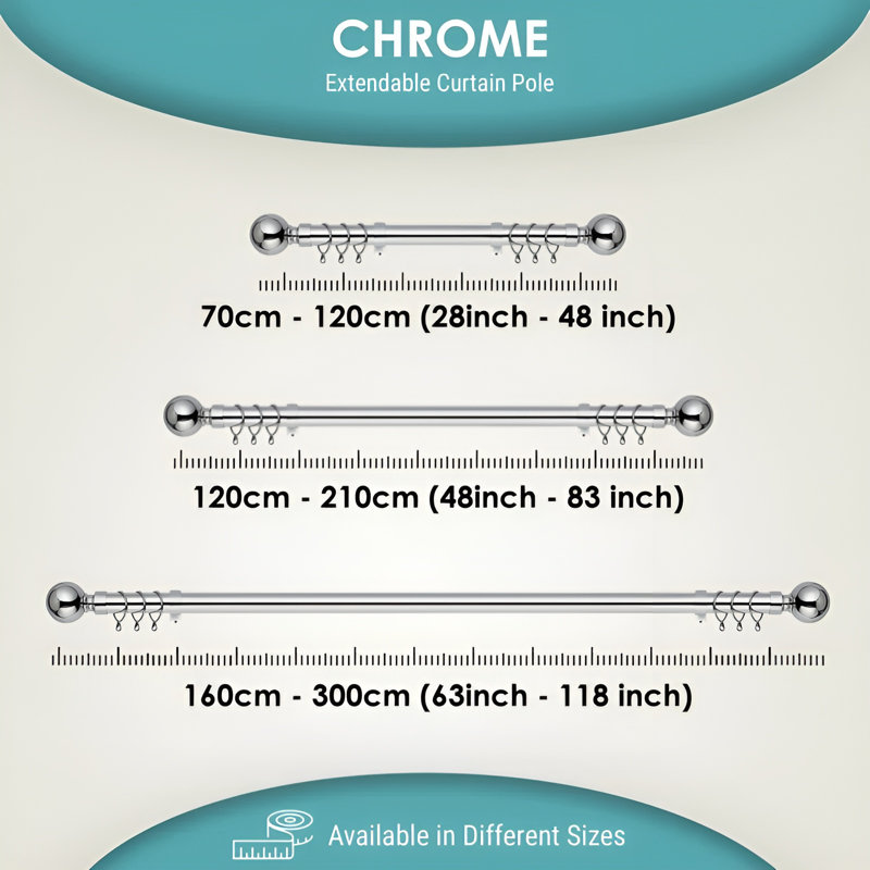 Adjustable 4.5cm Double Curtain Pole, Brushed Silver, 70cm - 120cm