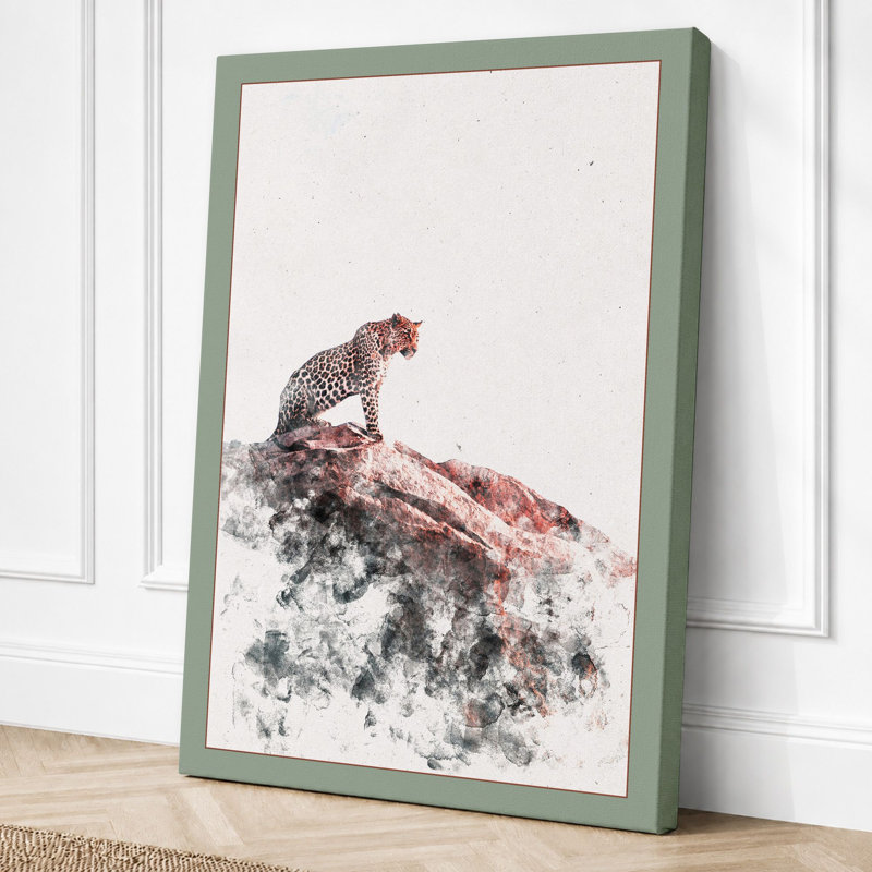 Leopard On Stone Boho - Print, 30x20 - 76.2 x 50.8 cm, Sage Border