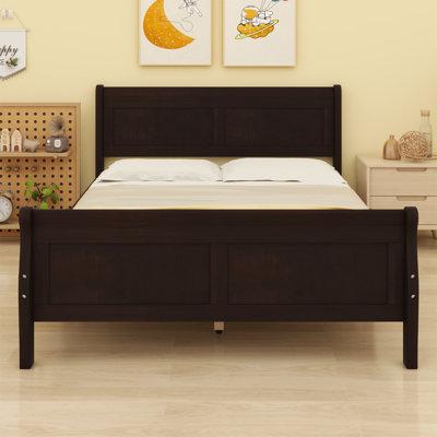 Lit plateforme en bois Marian avec tête de lit et support à lattes en bois, cadre de lit avec tête de lit 