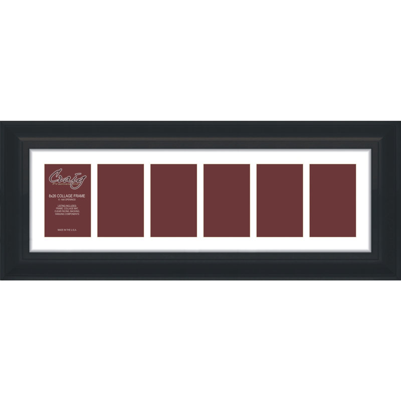 Bednarz Black Matte Picture Frame with Mat, 8" x 26", 4" x 6"