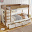 Lit superposé simple beige naturel avec garde-robe et tiroirs, conception compacte en bois massif-92293689